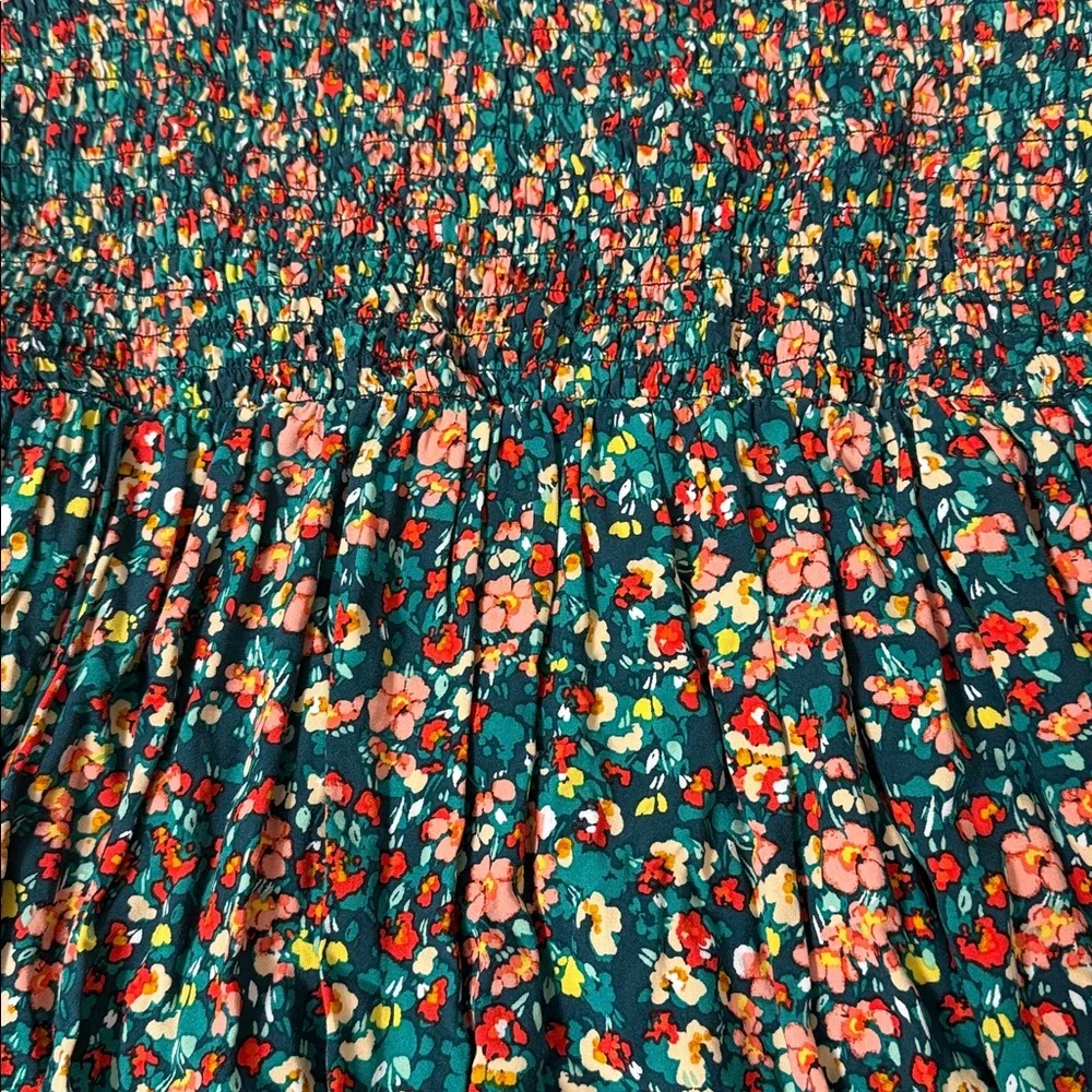 J. Crew V-Neck Smocked Green Floral Midi Dress - Picture 7 of 11